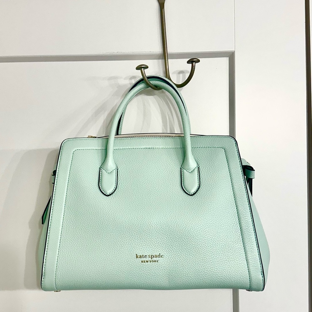 kate spade mint leather satchel with gold logo